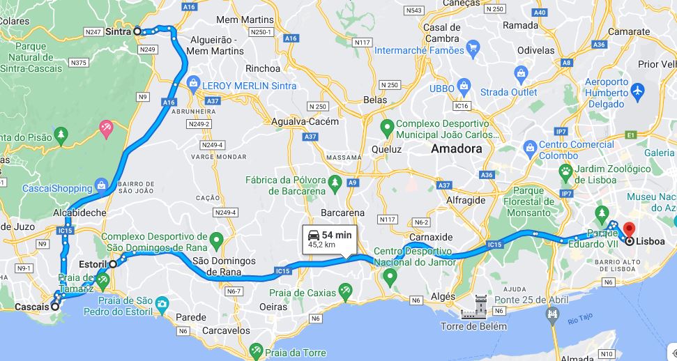 Mapa de ruta por Lisboa,