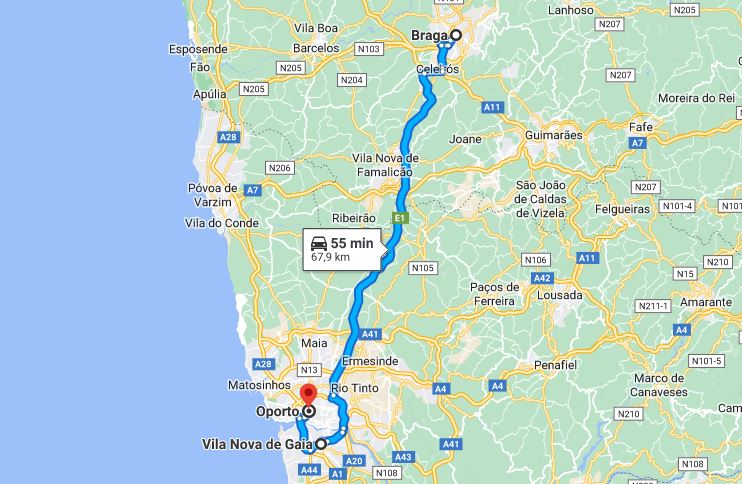Mapa de ruta por Oporto
