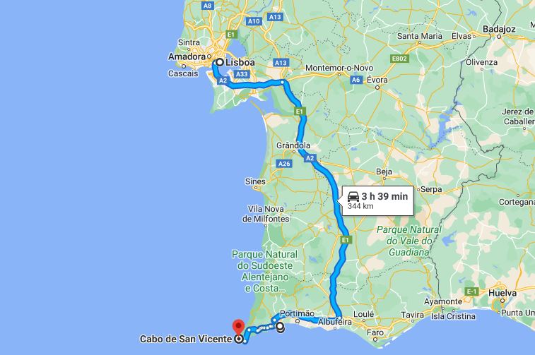Mapa ruta por el Algarve