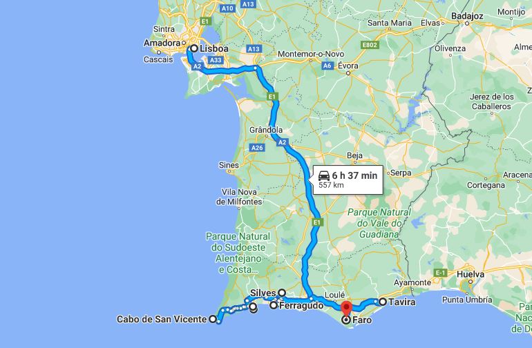 Guía y planning Algarve en coche de alquiler